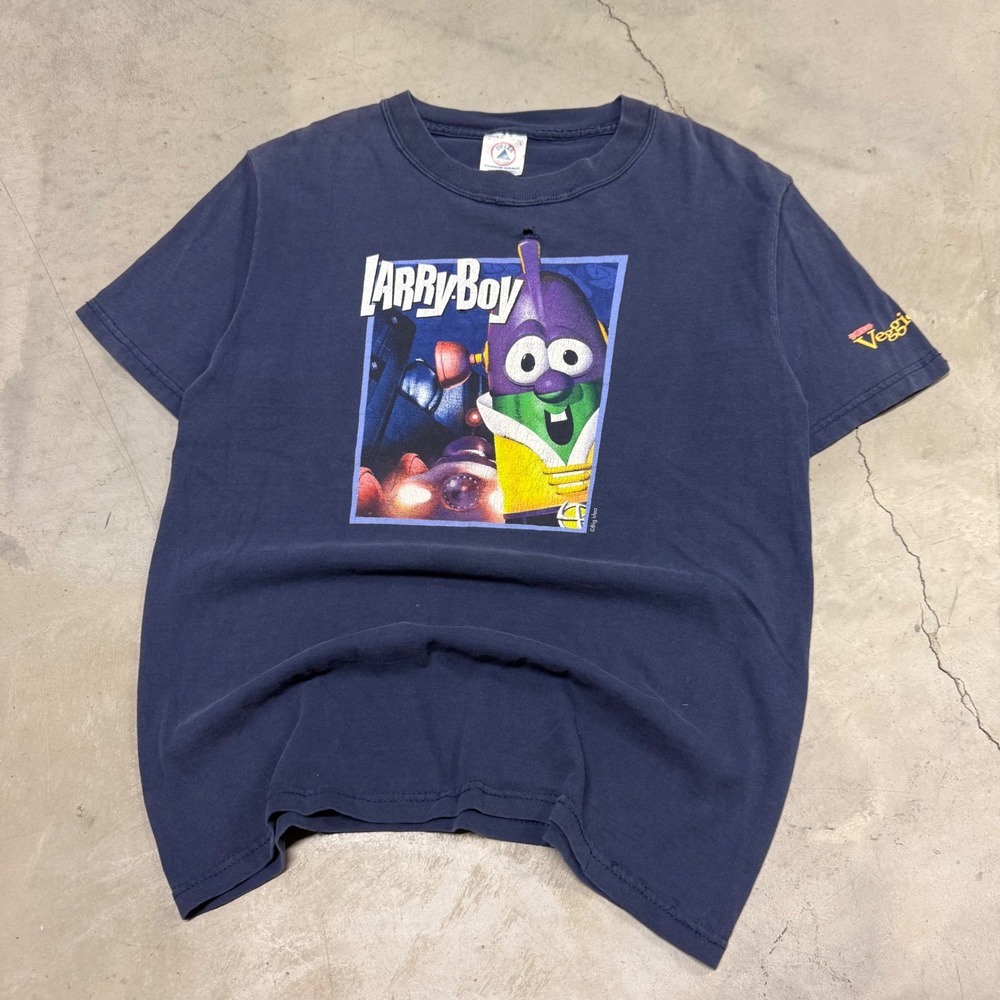 Vintage VeggieTales LarryBoy T-Shirt Delta Magnum Weight Navy Youth Large 14-16